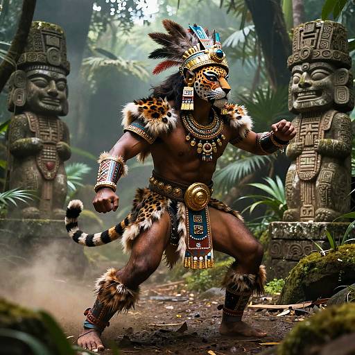 Fantasy Aztec Warrior in Jungle Battle