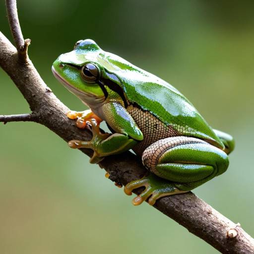 Sleek Brown Frog Among Leafy Branches Sleek Brown Frog Among Leafy Branches