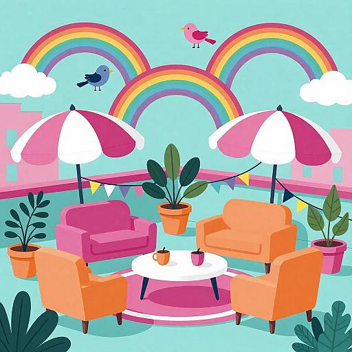 Vibrant Rooftop Garden Party Illustration