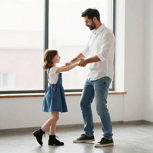 Father and Daughter Dancing by Window