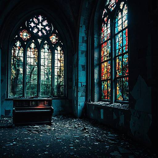 Abandoned Chapel with Stained Glass Windows