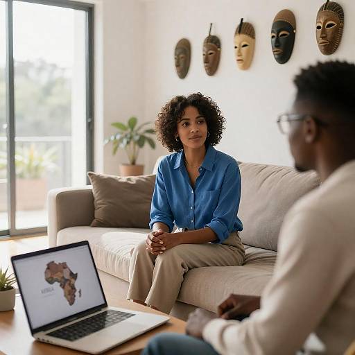 African Cultural Discussion in Modern Living Room