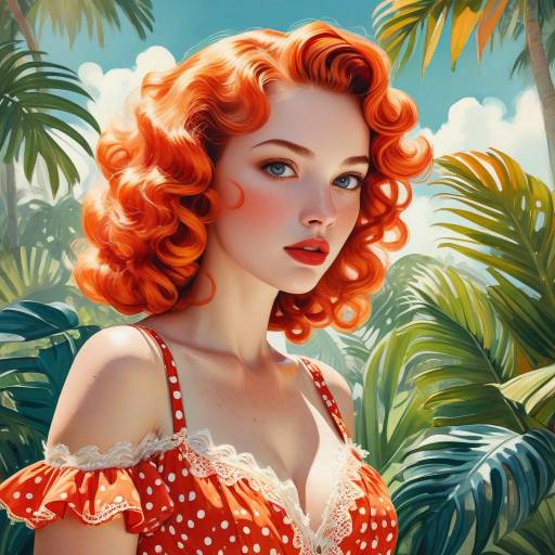 Retro Pin-Up Woman in Tropical Garden