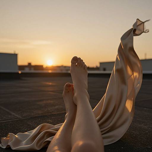 Sunset Elegance: Silken Feet on Rooftop