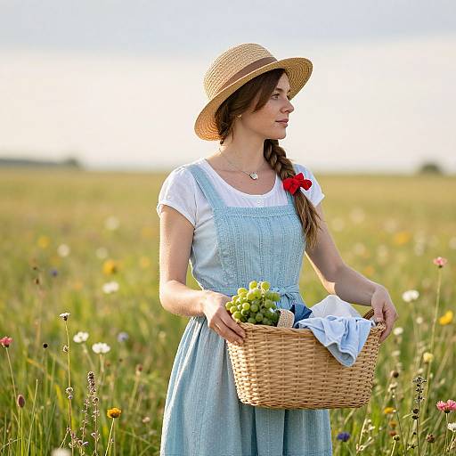 Woman in Straw Hat in Sunlit Meadow