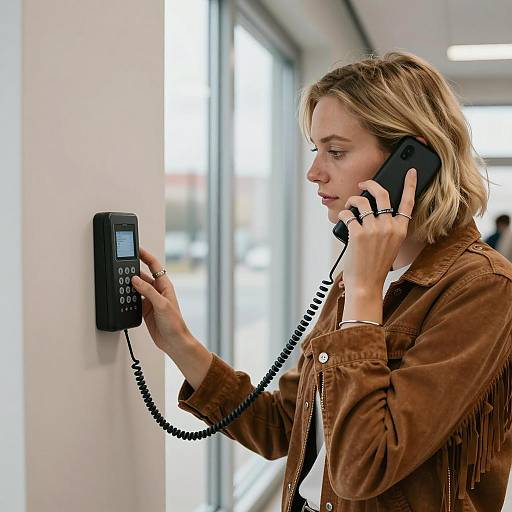 Contemplative Woman with Vintage Phone