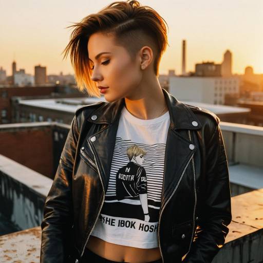 Fashion Model with Short Undercut Hair on Urban Rooftop