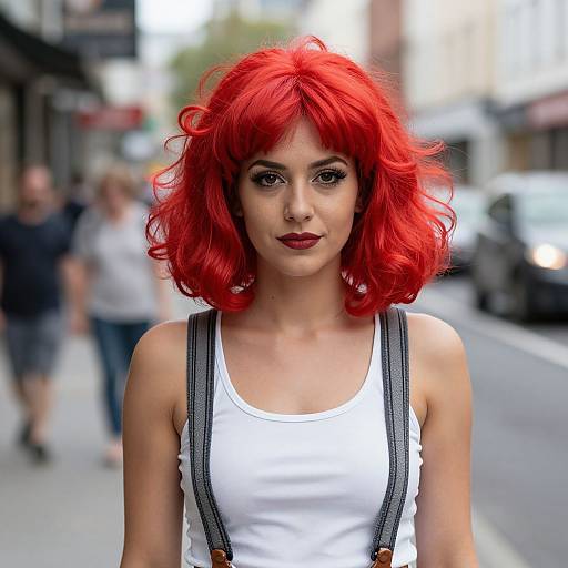 Woman with Red Bouffant Wig