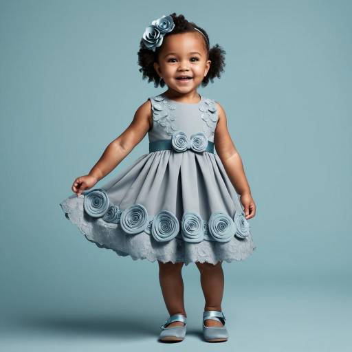 Smiling toddler girl in blue floral dress