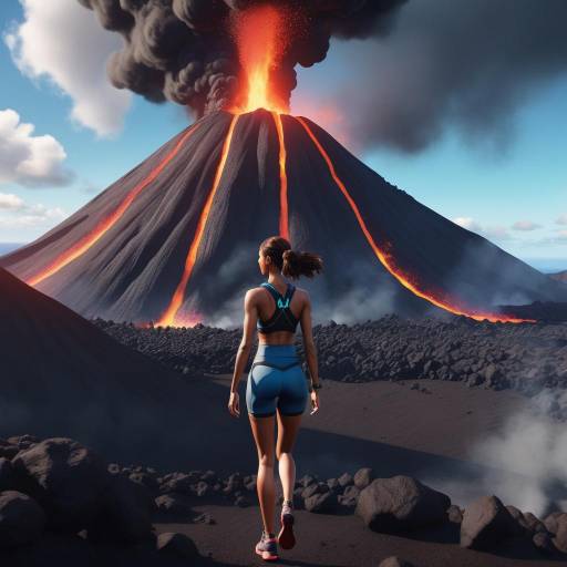 Slender Woman in a Vibrant Volcano Scene Slender Woman in a Vibrant Volcano Scene