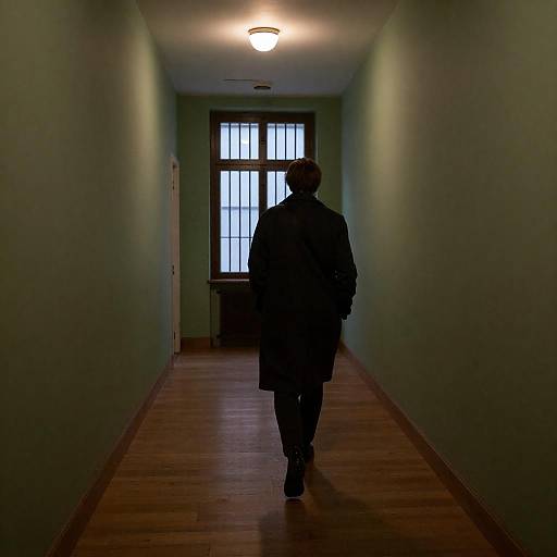 Mysterious Figure in Dim Hallway