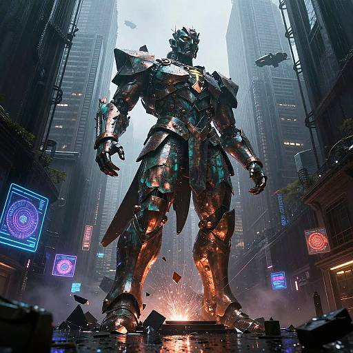 Colossal Shattered Obsidian Sentinel in Rain