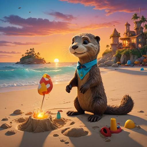 Playful Otter Building Sandcastle at Sunset Playful Otter Building Sandcastle at Sunset