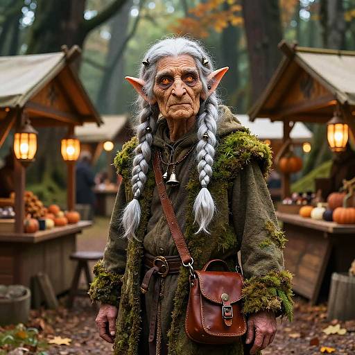 Elderly Elf Merchant in Enchanted Market