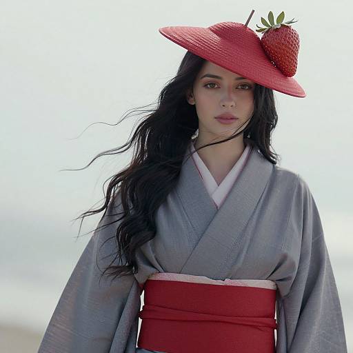 Ethereal Woman in Grey Kimono