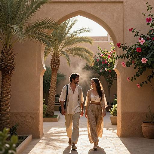 Sunlit Moroccan Riad Courtyard Scene