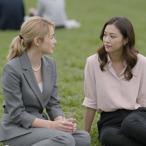 Women in Conversation on Green Grass