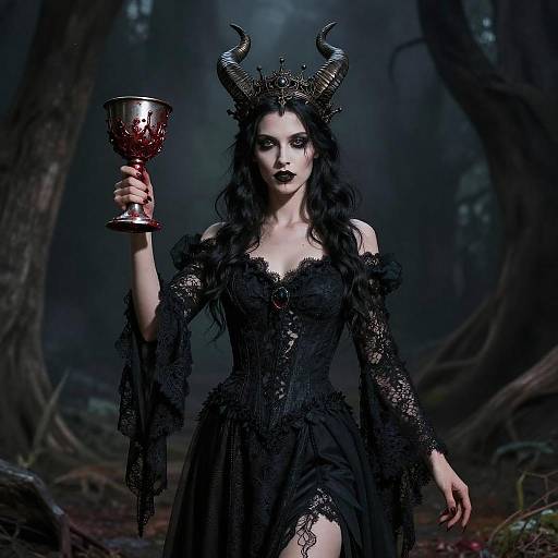 Infernal Queen in Black Lace Gown