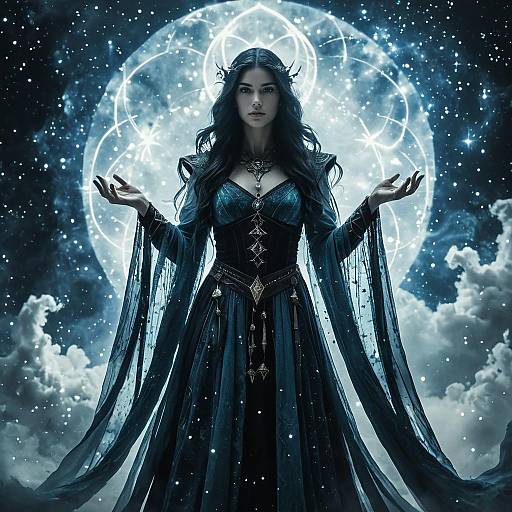 Arcane Sorceress with Ethereal Nebula Background