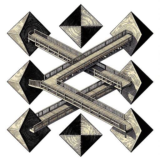 Escher-Style Impossible Bridge Illustration