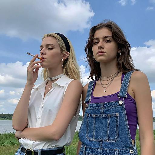 Two Young Women Relaxing Outdoors