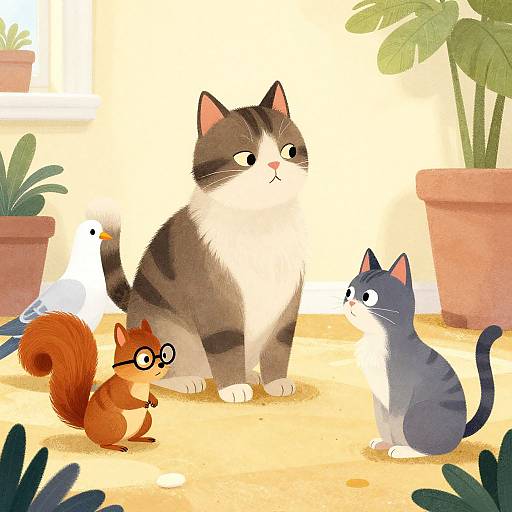 Cat and Animal Friends Illustration
