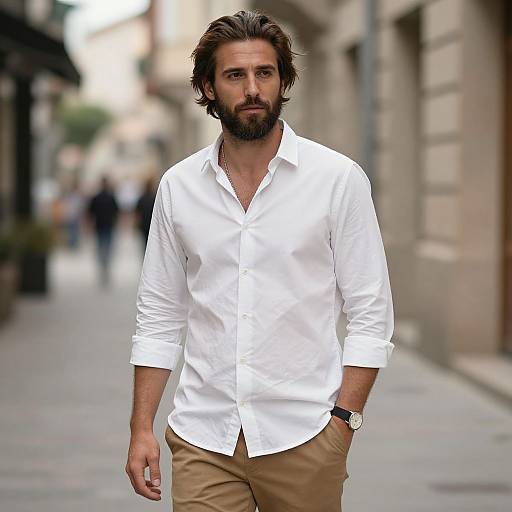 Bearded Man Standing on Sidewalk