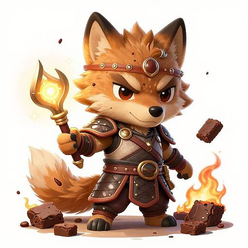 Chibi Warrior Fox with Magic Staff