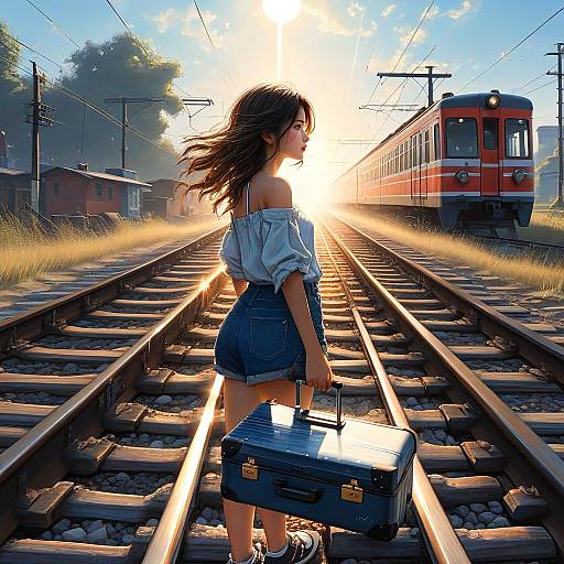 Girl with Trolley by Railroad