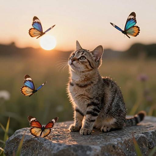 Enchanting Sunset Kitten with Butterflies
