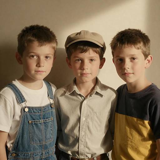 Three Young Boys in Vintage Style Clothing