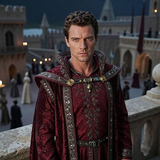 Cinematic Royal King Overlooking Medieval City