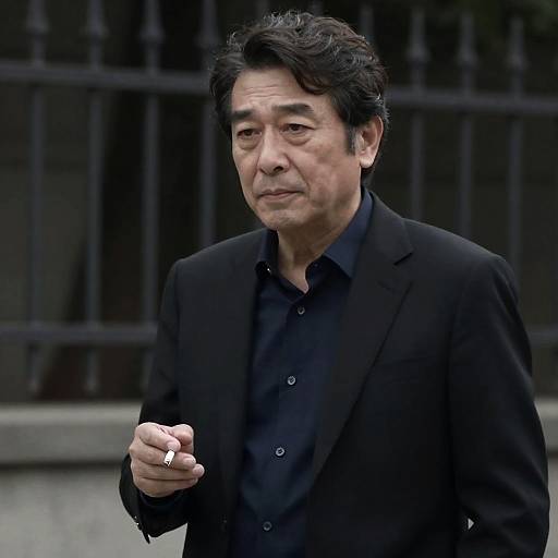 Serious Man in Suit with Cigarette