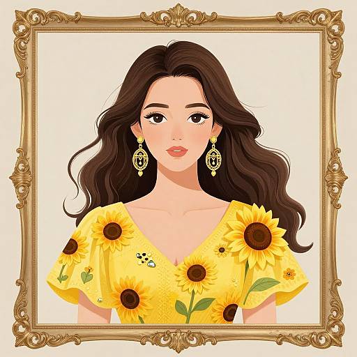 Elegant Woman in Sunflower Dress