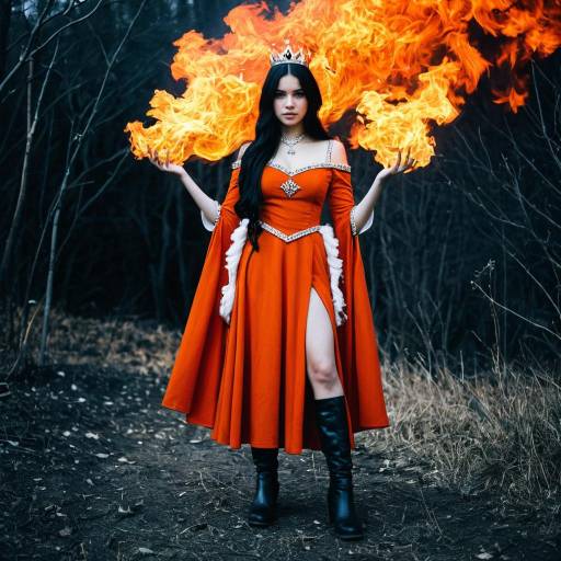 Fire Princess in Orange Dress with Flames