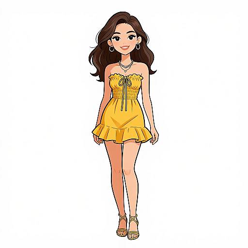 Smiling Woman in Mustard Yellow Dress