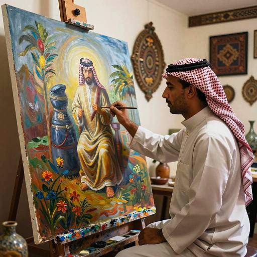 Arab Artist Painting Traditional Portrait