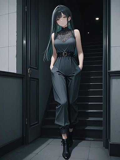 Fashionable Anime Woman in Jumpsuit