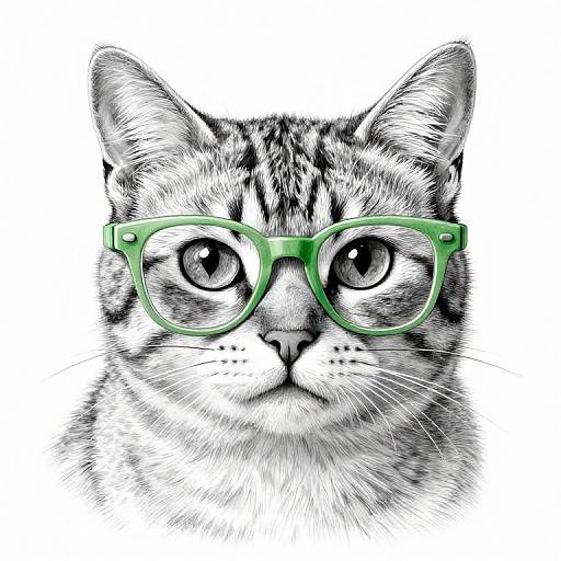 Detailed Cat Drawing with Green Glasses