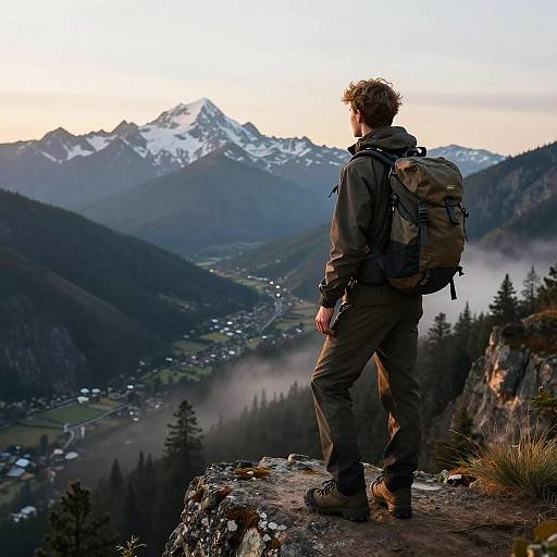Sawyer on Misty Mountain Cliff at Dawn