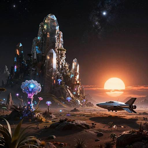 Alien Crystal Mountains Under Twin Suns