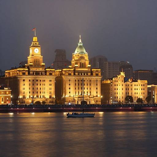 Majestic Waterfront Misty Night Scene