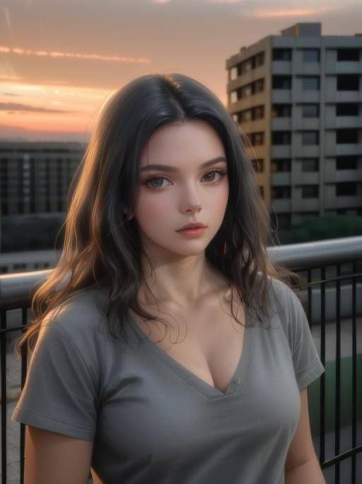 Young Woman at Sunset on Balcony
