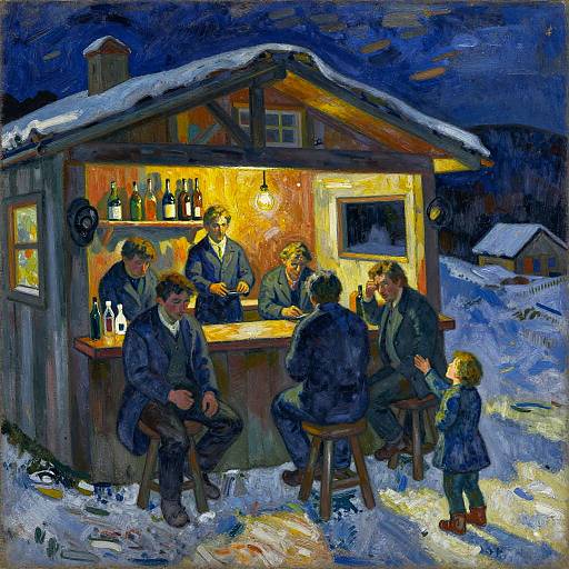 Gauguin Style Mountain Inn Scene