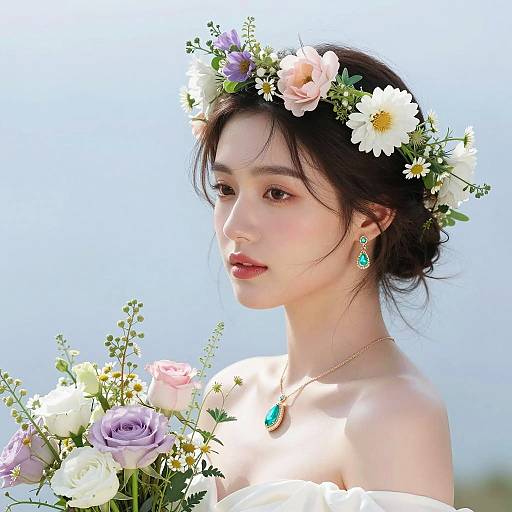 Ethereal Woman with Floral Crown and Jewelry
