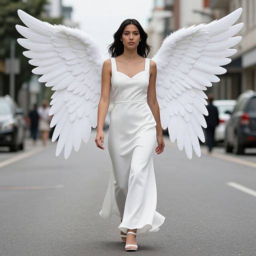 Woman in White Wings Costume