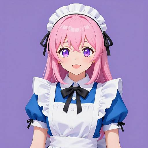 Anime Girl in Pink Hair Maid Outfit