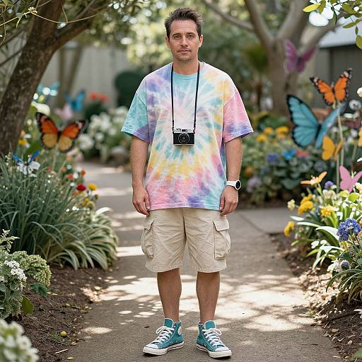 Man in Pastel Tie-Dye with Butterflies