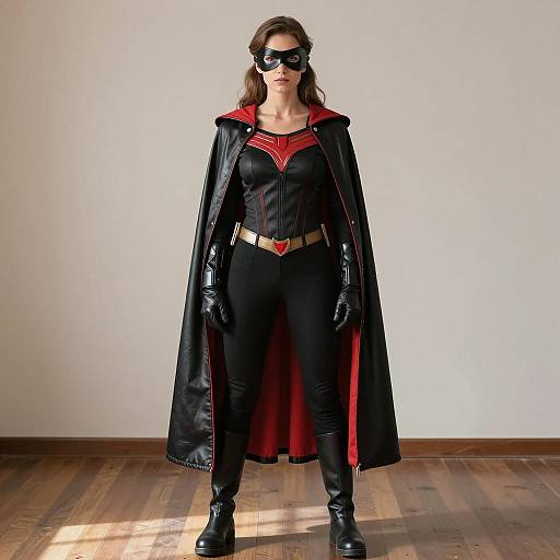 Woman in Black and Red Superhero Costume