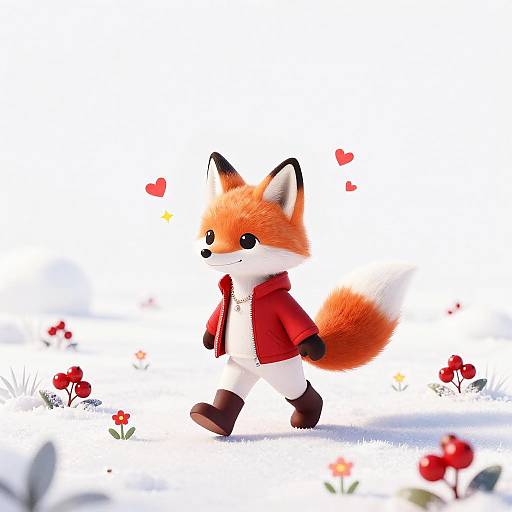 Cute Cartoon Fox in Frosted Field